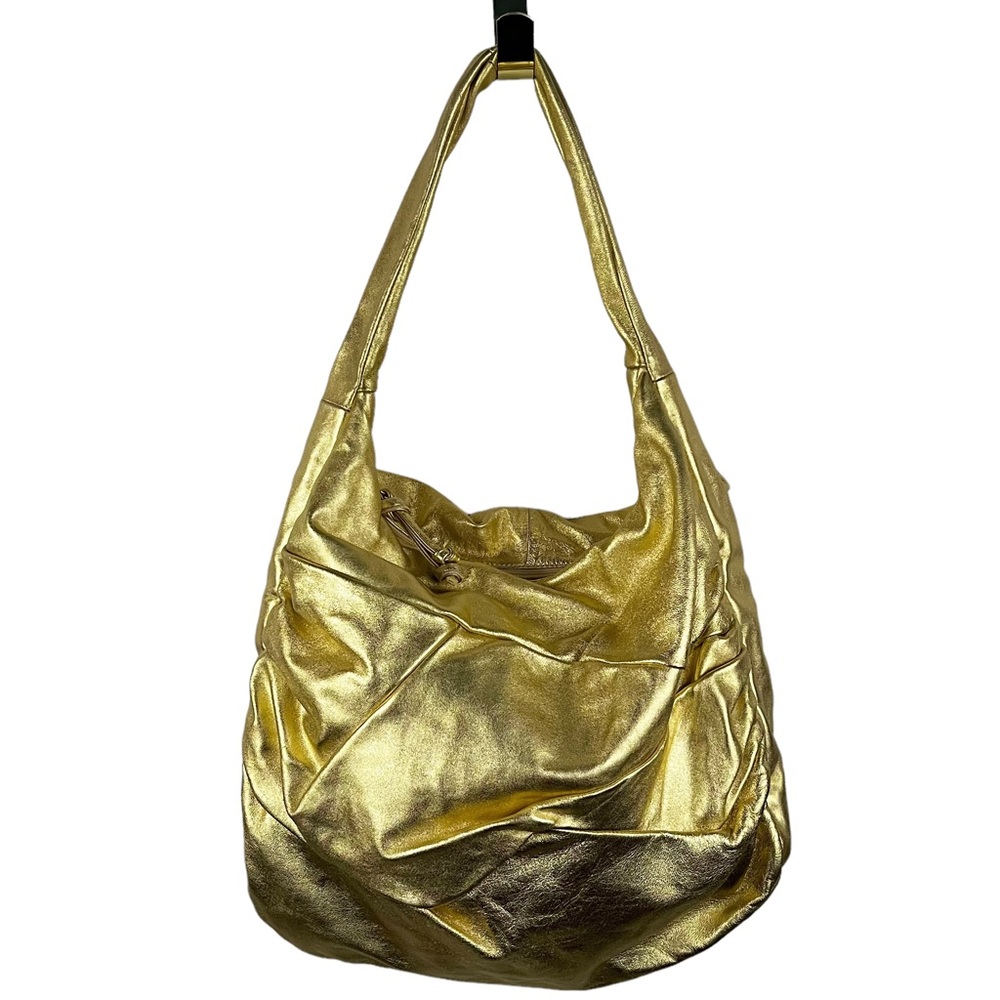 Hobo International Metallic Goldβ Leather Slouchy Pleated Shoulder Bag Large